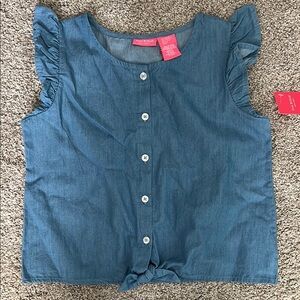 Blue Button Down Shirt with Ruffle Sleeves
